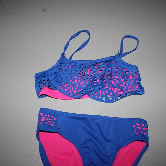 Blue & Pink 2 Pcs Justice Bikini Swimsuit Size 10 - Picture 3 of 11
